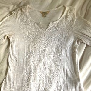 Lucky Brand White Mid-sleeve Textured Top